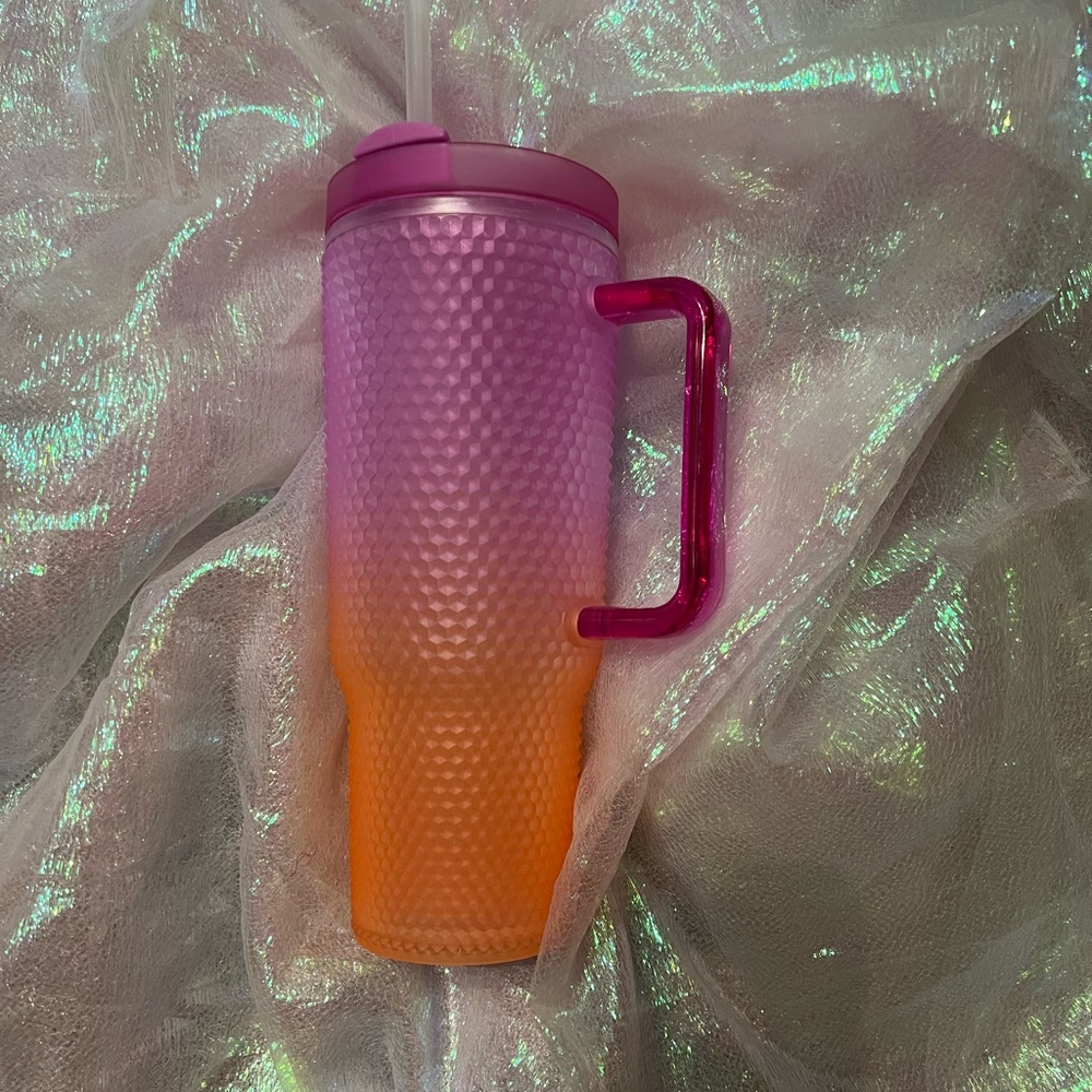 Pink and Orange Tumbler with Handle & Free Straw Cover